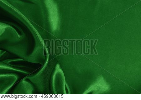 Dark Green Fabric Cloth Texture For Background And Design Art Work, Beautiful Crumpled Pattern Of Si