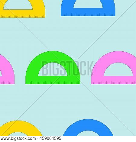 Vector Stationery Pattern. Colorful  Rullers On Blue  Background
