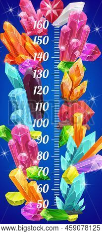 Kids Height Chart Meter With Precious Stones, Magic Crystals And Gems. Stadiometer Vector Wall Stick