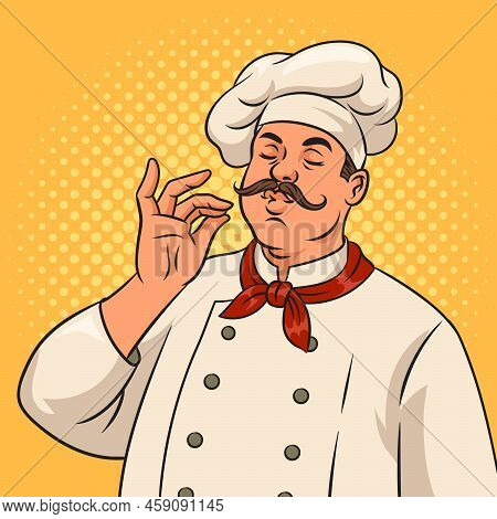 Bellissimo Gesture Chef Cook Pop Art Retro Raster Illustration. Comic Book Style Imitation.