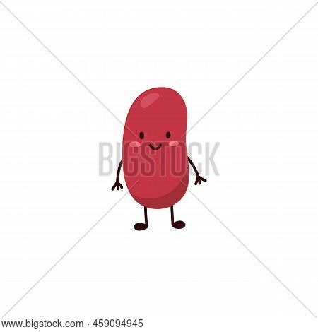 Kidney Bean Cute Cartoon Childish Character, Flat Vector Illustration Isolated.