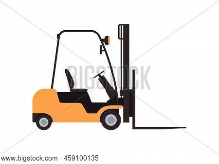 Forklift Or Lift Truck For Moving And Lifting Goods, Flat Vector Illustration Isolated On White Back
