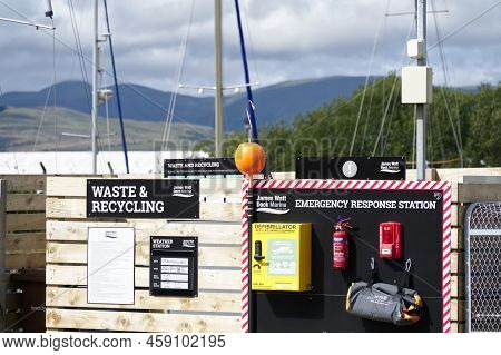 Greenock, Scotland, Uk, July 30th 2022, Emergency Response Board At James Watt Marina Newly Installe