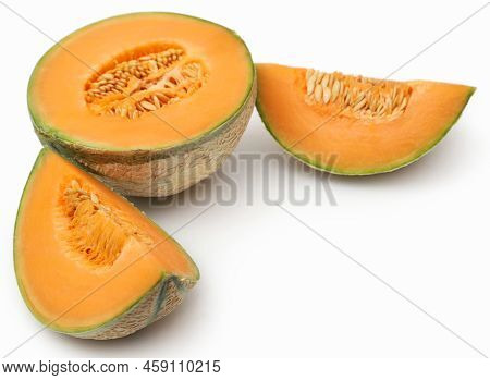 Cantaloupe Or Rockmelon Nature Food Over White Background