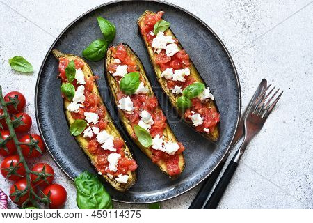 Eggplant Appetizer.
Baked Eggplant With Tomatoes, Ricotta And Basil.