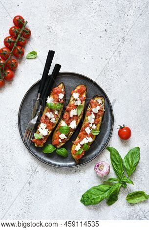 Eggplant Appetizer.
Baked Eggplant With Tomatoes, Ricotta And Basil.
