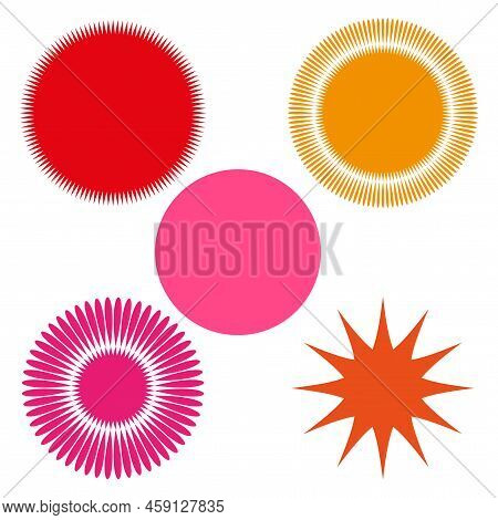 Colorful Suns In Hand Drawn Style. Circle Frame Set. Vector Illustration. Stock Image.