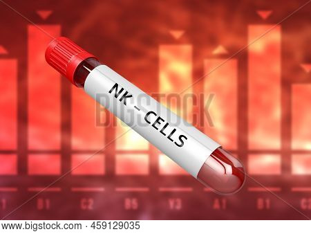 Blood Sample Tube Natural Killer Cells Or Nk Cells Test . 3d Illustration