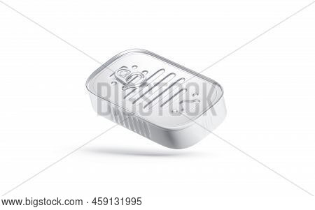 Blank Aluminum Sardine Conserve Can Mock Up, No Gravity, 3d Rendering. Empty Canned Hermetic Tare Fo