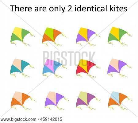 Educational Game For Children. Need To Find Two Identical Kıtes. Visual Intelligence. Vector Illustr