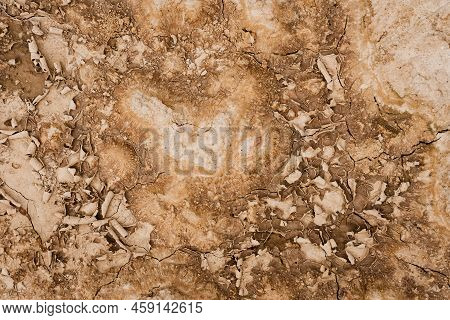 Brown Rusty Grunge Background. Abstract Texture Of Dry Clay Ground With Cracks. Backdrop For Design.