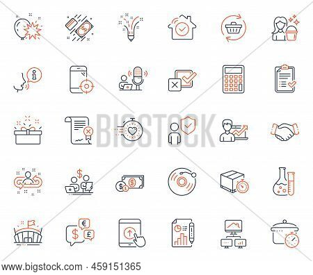 Business Icons Set. Included Icon As Boiling Pan, Present Box And Success Business Web Elements. Sec
