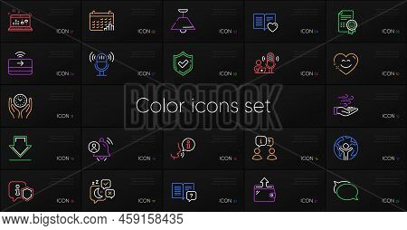 Set Of Wind Energy, Downloading And Talk Bubble Line Icons. Include Calendar Graph, Safe Time, Confi
