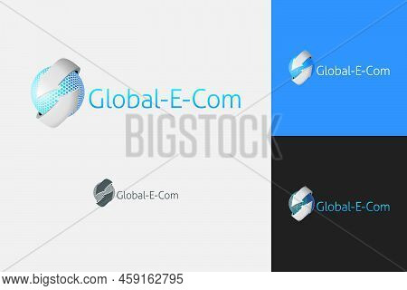 Two Curved Arrows Flank The Sphere Modern 3d Logo For Global Online Communicating Company