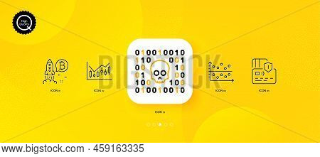 Financial Diagram, Card And Bitcoin Project Minimal Line Icons. Yellow Abstract Background. Binary C