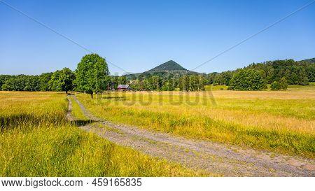 Panoramic View Of Klic Mountain On Sunny Summer Day. Cvikov, Lusatian Mountains, Czech Republic