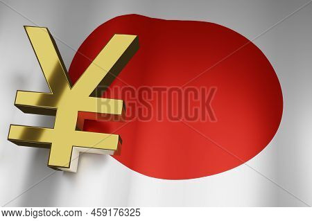 Jyp Yen Currency Sign Of Japanese Money Exchange On Japan Flag For Business Financial Background, 3d
