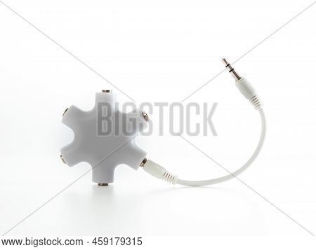 Audio Connector For Multi Splitter. Multi Splitter On A White Background. Close-up.