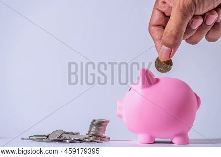 Save Money And Account Banking For Finance Concept, Piggy Bank With Coin On Blurred Background, Save