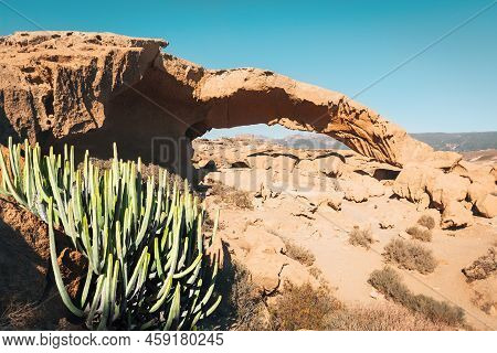 Volcanic Formation Natural Arch In The Desert Tenerife Canary Islands Spain