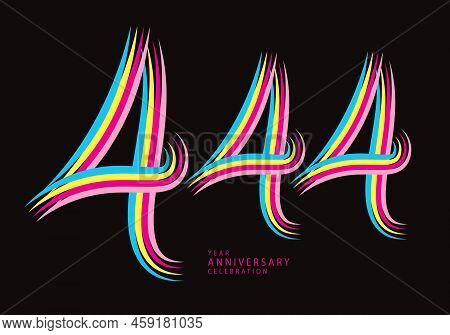 444 Number Design Vector, Graphic T Shirt, 444 Years Anniversary Celebration Logotype Colorful Line,