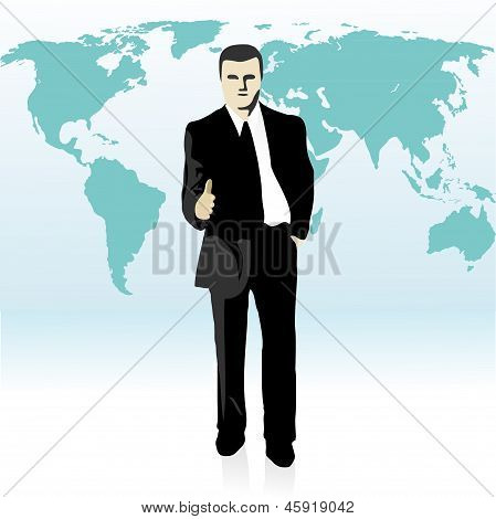 Forretningsmand strakte hånden foran verdens Map.eps