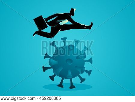 Business Concept Vector Illustration Of A Businessman Jumping Over To Pass Financial Problem, Surviv