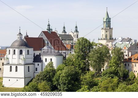 Aerial View On City With Monastery Of The Dominican Fathers, St. John The Baptist Cathedral And Trin