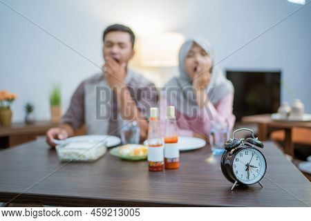 Muslim Couple Having Breakfast Or Sahur In Morning