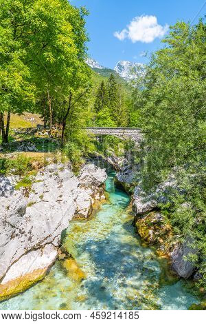 Clear Water Of Soca River At Small Soca Gorge, Julian Alps, Slovenia