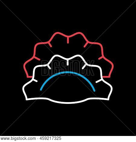 Two Dumplings, Potstickers Or Jiaozi Vector Isolated On Black Background Icon. Fast Food Sign. Graph