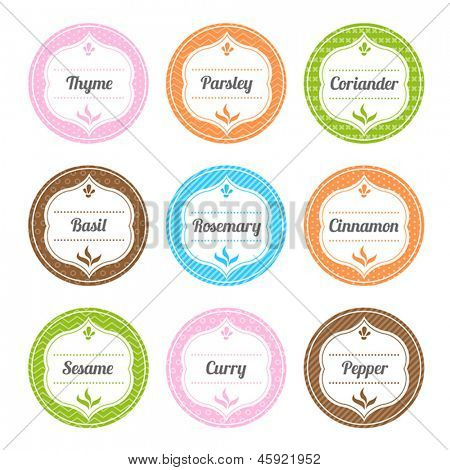 Coleção de rótulos de Spice colorido elegante com padrões decorativos