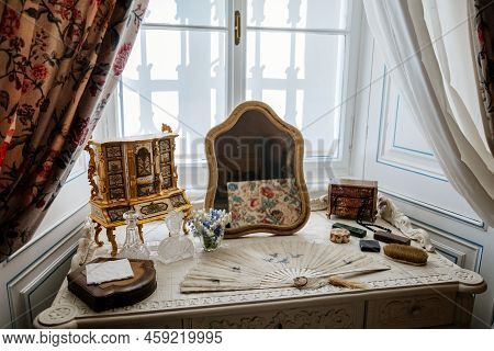 Slatinany, Czech Republic, 17 April 2022:  Castle Chateau Representative Interior With Baroque Woode