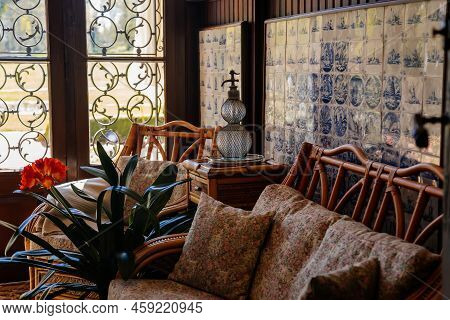 Slatinany, Czech Republic, 17 April 2022:  Castle Chateau Representative Interior With Baroque Carve