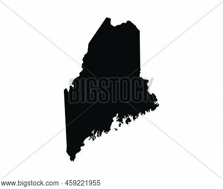 Maine Us Map. Me Usa State Map. Black And White Mainer State Border Boundary Line Outline Geography 