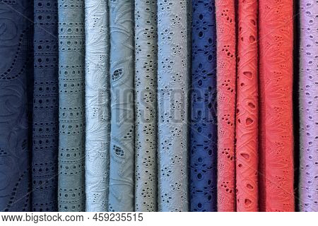 Fabric In Assortment In A Fabric And Accessories Store For Design, Cutwork Fabric