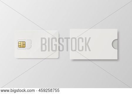 Vector 3d Realistic White Plastic Card And Sim Card Template, Paper Cover Wallet Isolated. Design Te