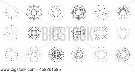 Fireworks Set. Hand Drawn Fireworks. Vector Illustration. Stock Image.