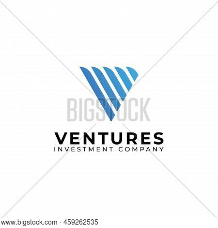 Abstract Initial Letter The V Or Vv Logo In Blue Color Isolated In White Background Applied For Vent