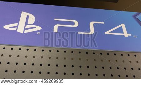 Bordeaux , Aquitaine  France - 08 01 2022 : Sony Playstation 4 Home Video Game Console Text Logo And