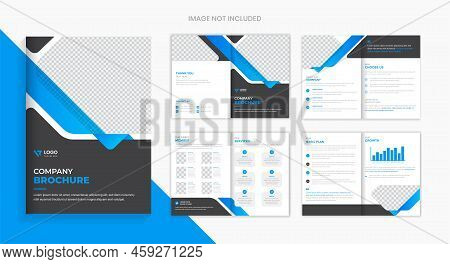 Blue Corporate Brochure Design Template, 8 Page Business Brochure Layout