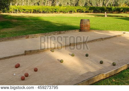 Whitfield, Victoria, Australia - April 11, 2018: Bocce Ball Court At Dal Zotto Wines In The Heart Of