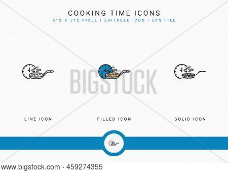 Cooking Time Icons Set Vector Illustration With Solid Icon Line Style. Kitchen Utensils Concept. Edi