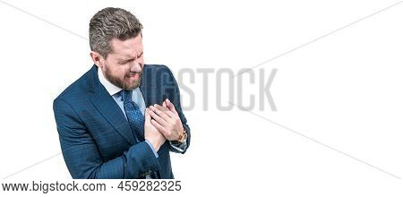 Heart Symptoms You Shouldnt Ignore. Director Suffer From Chest Pain. Sudden Heart Attack. Man Face P
