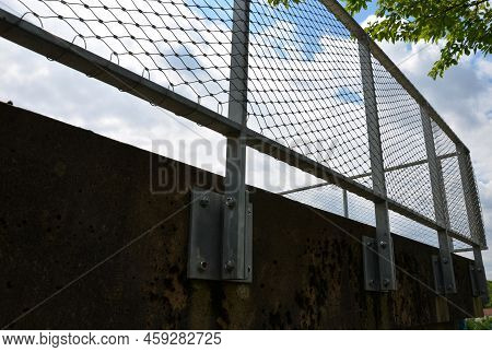 Terrace Fencing, Railings Of Metal Pipes Filled With Steel Cables Cable Mesh. Fencing Wire Stainless