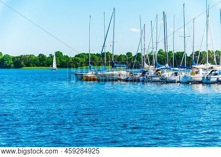 Scenic View Of The Distant.yacht Club On A Sunset In A Nice Summer.lithuania,plateliai.08-03-2022.