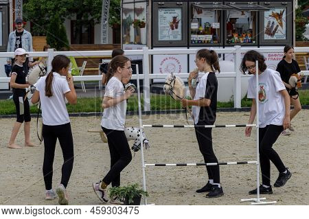 Moscow, Russia, 2022.07.09. Popular Recreation Park Vdnkh. A New Sport Direction Is Hobbyhorsing, Wh
