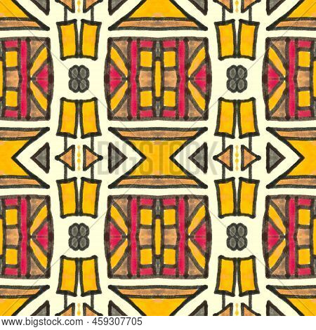 Seamless Peruvian Background. Art Ethnic African Print. Abstract Peruvian Pattern. Geometric Native 