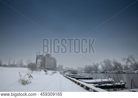 Selective Blur On Panorama Of The Tamis River, On Pancevo Waterfront In The Center Of The City, Duri