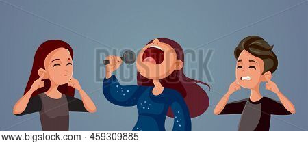 People Covering Their Ears At Karaoke Singer Vector Cartoon